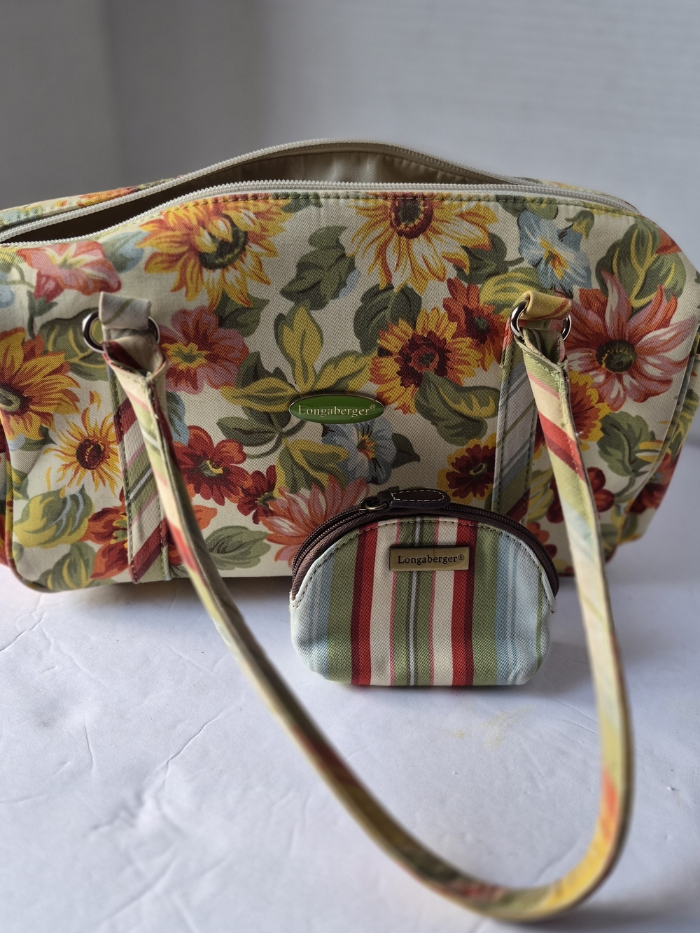 Longaberger Vintage Floral Sunflower Tote Bag in Multi-Color Set